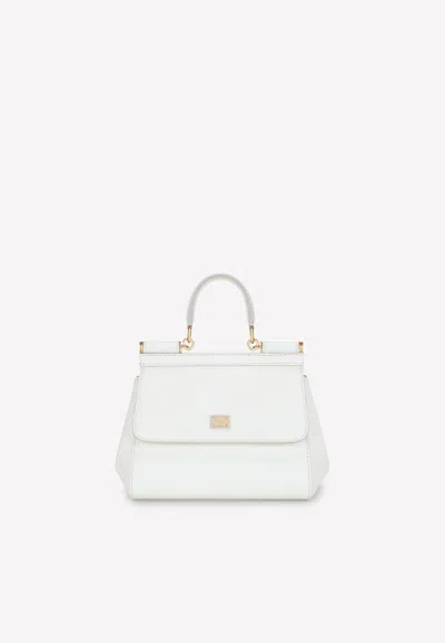 Dolce & Gabbana Small Sicily Leather Top Handle Bag In White
