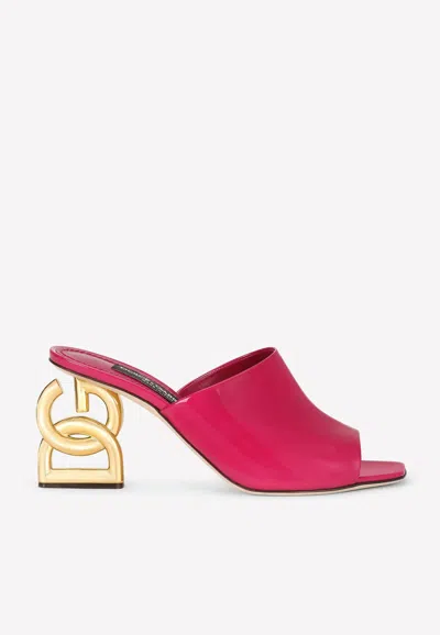 Dolce & Gabbana Women's Interlock Logo Heel Patent Leather Mule Sandals In Pink