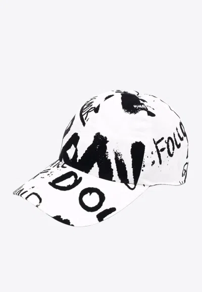Dolce & Gabbana Graffiti Baseball Cap In Monochrome