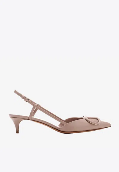 Valentino Vlogo Slingback Sandals In Calfskin In Beige