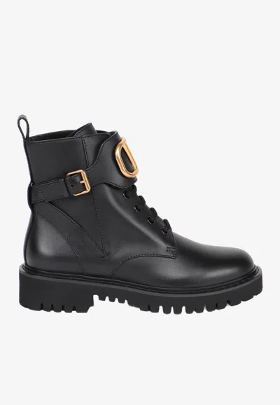 Valentino Go Logo Embellished Leather Ankle Boots In Black