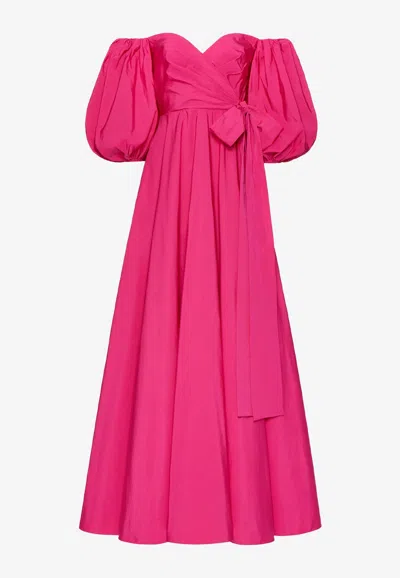 Valentino Off-shoulder Micro Faille Evening Gown In Pink