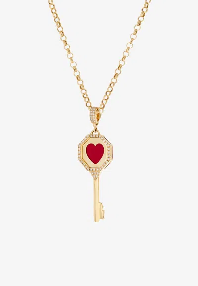 Falamank Written In The Stars Collection Key To Your Heart Pendant Necklace In 18-karat Yellow Gold With Whit In Gold