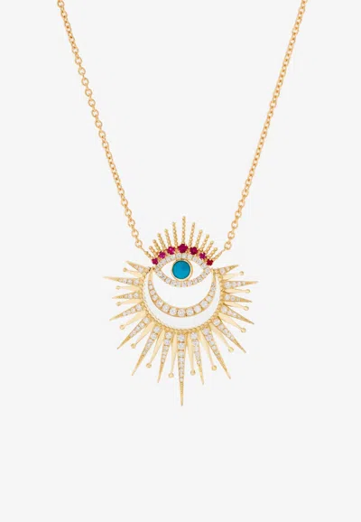 Falamank Written In The Stars Collection Maxi Luminous Evil Eye Diamond Necklace In 18-karat Yellow Gold In Gold