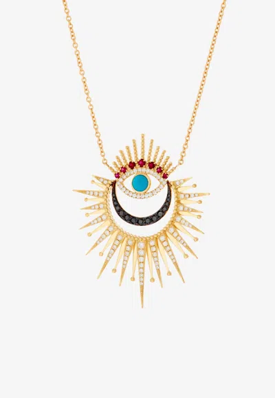 Falamank Written In The Stars Collection Maxi Luminous Evil Eye Diamond Necklace In 18-karat Yellow Gold In Gold