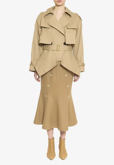 Dawei Flared Midi Skirt In Wool In Beige