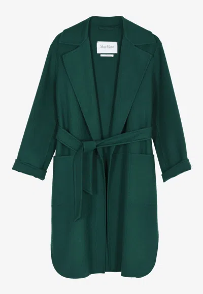 Max Mara Long Wool Coat With Self-tie Belt In Green