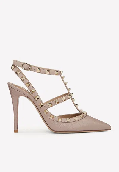 Valentino Rockstud 105 Grained Leather Pumps In Blush