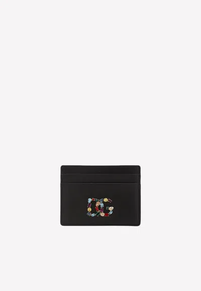 Dolce & Gabbana Rhinestone Embellished Dg Logo Cardholder In Black
