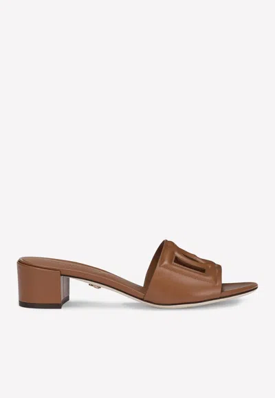 Dolce & Gabbana Bianca 40 Dg Millennials Calf Leather Mules In Brown