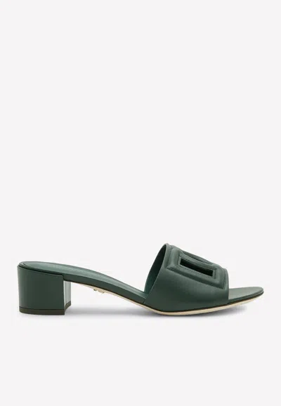Dolce & Gabbana Millennials 40 Dg Mules In Calf Leather In Green