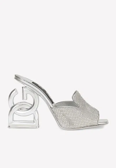 Dolce & Gabbana Dg-heel Gemstone-embellished Mules In Silver