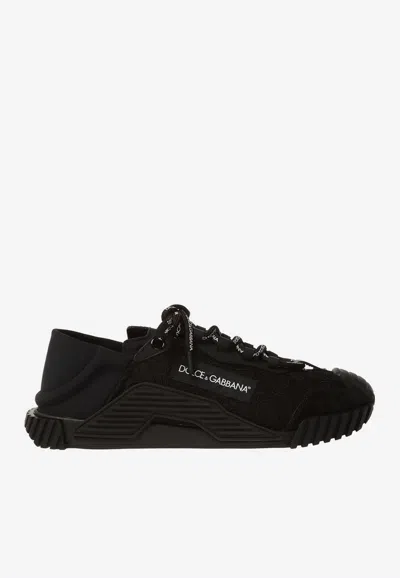 Dolce & Gabbana Ns1 Lace-up Canvas Sneakers With Lace Detail In Black