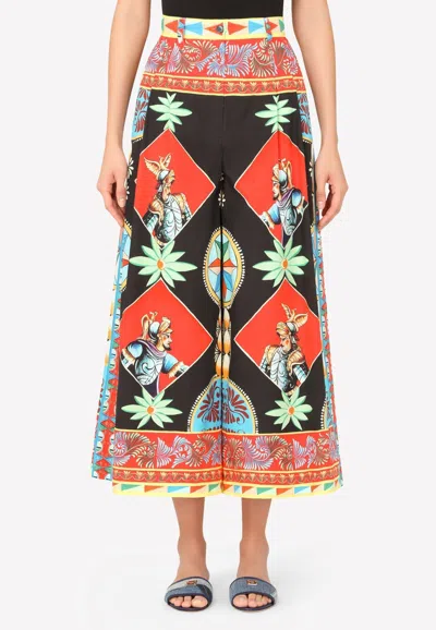 Dolce & Gabbana Carretto Print Cotton Culotte Pants In Multicolor