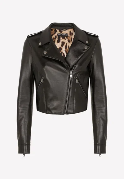 Dolce & Gabbana Zip-up Leather Jacket In Black