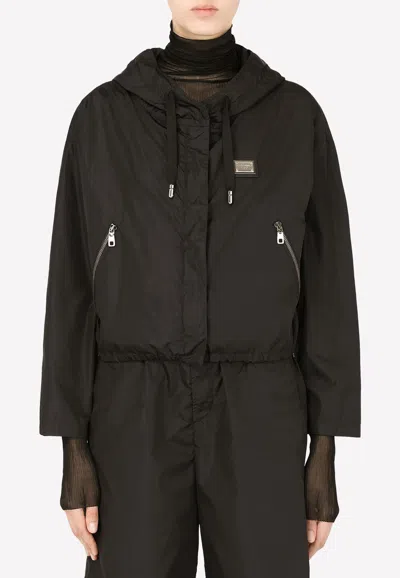 Dolce & Gabbana Logo-patch Hooded Jacket In Black
