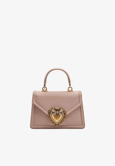 Dolce & Gabbana Small Devotion Handbag In Powder Color Leather In Pink