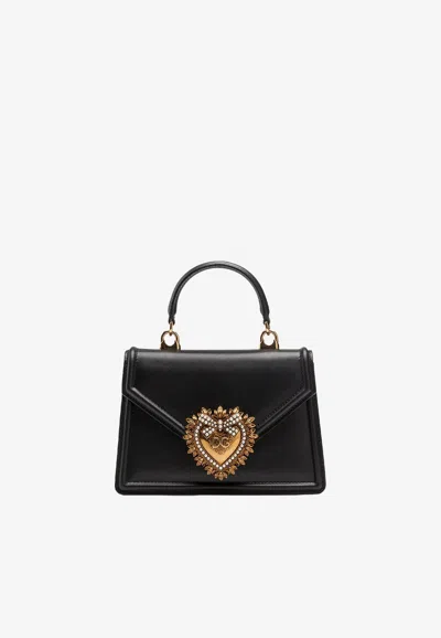 Dolce & Gabbana Small Devotion Molurus Python Skin Top Handle Bag In Black