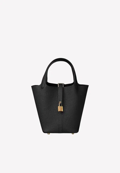 Pre-owned Hermes Picotin Lock 18 Tote Bag In Black Clemence With Gold Hardware