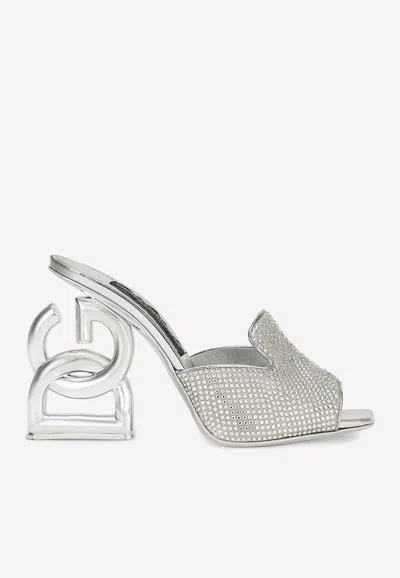 Dolce & Gabbana Dg-heel Gemstone-embellished Mules In Silver