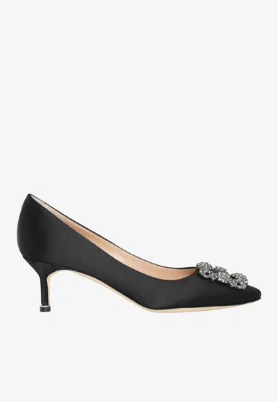 Manolo Blahnik Hangisi 50 Fmc Crystal-embellished Satin Pumps In Black
