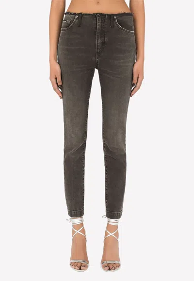 Dolce & Gabbana Low-rise Jeans With Raw-cut Waistband In Gray