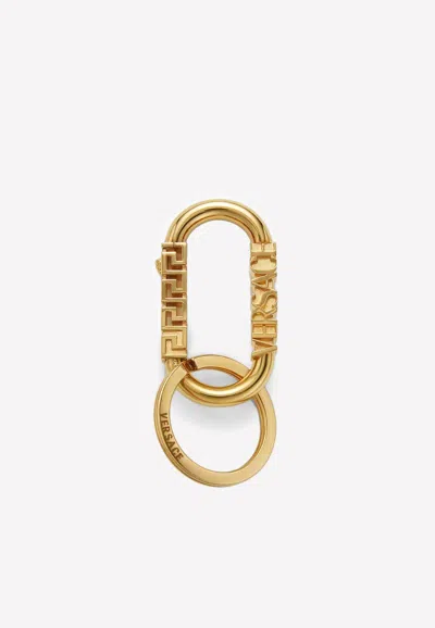 Versace Gold Greca Logo Keychain In Gold