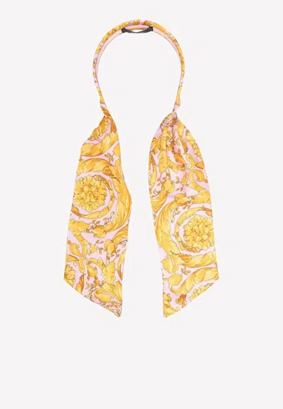 Versace Baroque Printed Silk Twill Headband In Multicolor