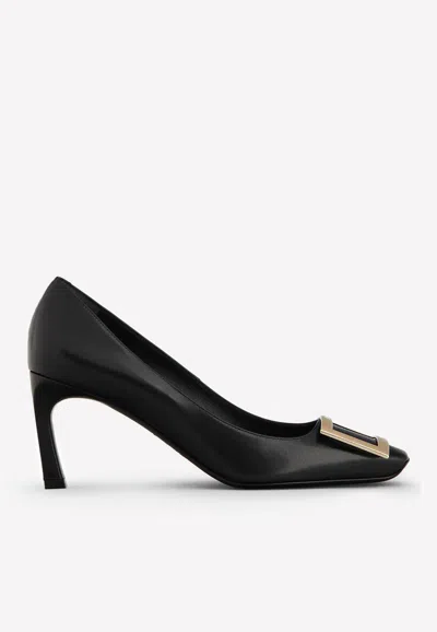 Shop Roger Vivier Trompette 70 Metal Buckle Leather Pumps In Black