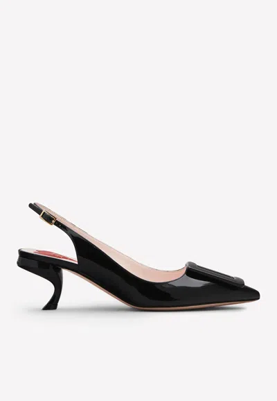 Roger Vivier Virgule 55 Slingback Pumps In Patent Leather In Black