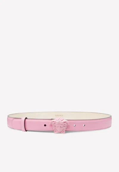 Versace La Medusa Leather Belt In Pink
