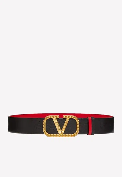 Valentino Vlogo 40mm Reversible Leather Belt In Black