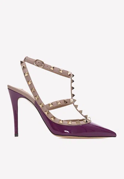 Valentino Rockstud Caged 100 Patent Pump In Purple