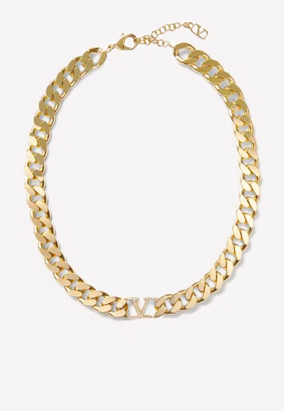 Valentino Vlogo Signature Curb Chain Necklace In Gold