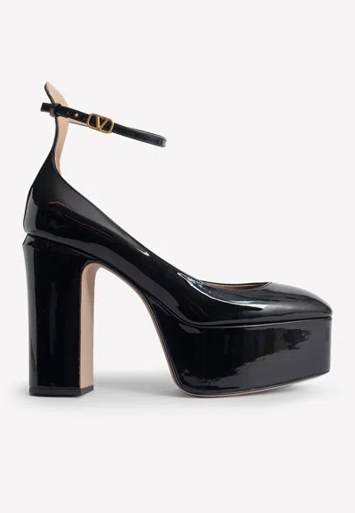 Valentino Patent Leather Ankle-strap Platform Pumps In Black