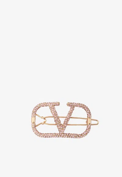 Valentino Vlogo Crystal-embellished Hairclip In Rose Gold