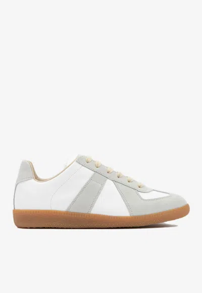 Maison Margiela Women Replica Low-top Leather Sneakers With Suede Inserts In White