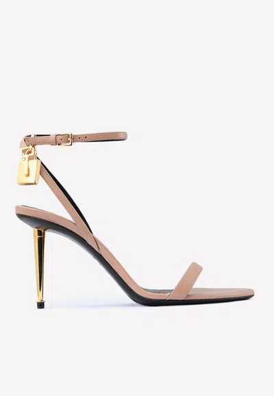 Tom Ford Pink Sandals With Metal Heel And Padlock In Leather Woman In Blush
