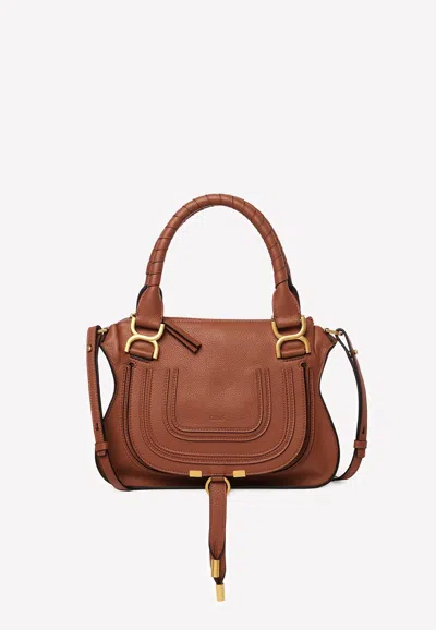 Chloé Marcie Small Double Carry Satchel Bag In Grained Leather In Tan