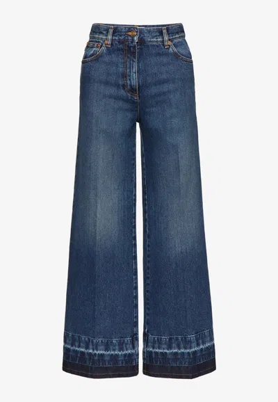 Valentino High-rise Wide-leg Jeans In Denim