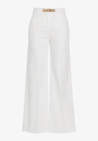 Shop Valentino Vlogo Chain Wide-leg Tailored Pants In White