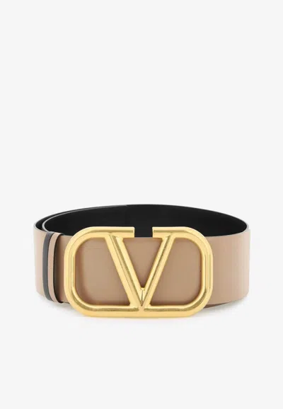 Valentino Reversible Vlogo Buckle Belt In Calf Leather In Pink