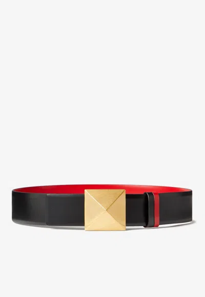 Valentino One Stud Reversible Belt In Shiny Calf Leather In Black