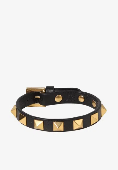 Valentino Garavani Men Rockstud Leather Bracelet In Black