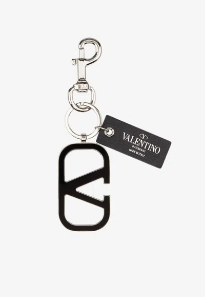 Valentino Vlogo Signature Metal Keychain In Black