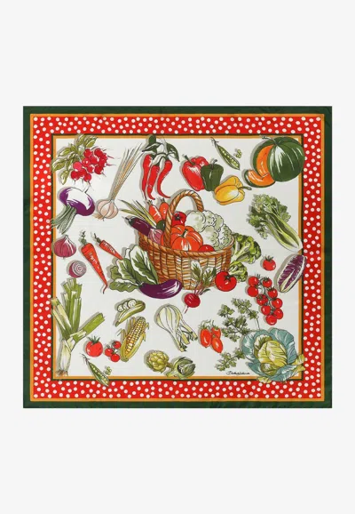 Dolce & Gabbana Silk Vegetable Print Scarf In Multicolor