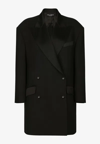 Dolce & Gabbana Double-breasted Oversized Tuxedo Blazer In Black