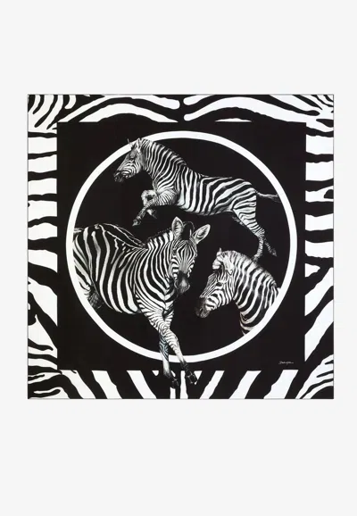 Dolce & Gabbana Large Zebra Print Twill Scarf In Monochrome
