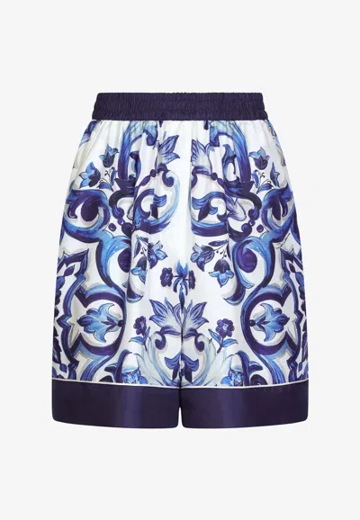 Dolce & Gabbana Majolica-print Silk Shorts In Blue