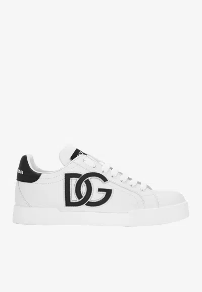 Dolce & Gabbana Dg Logo Patch Leather Sneaker In White